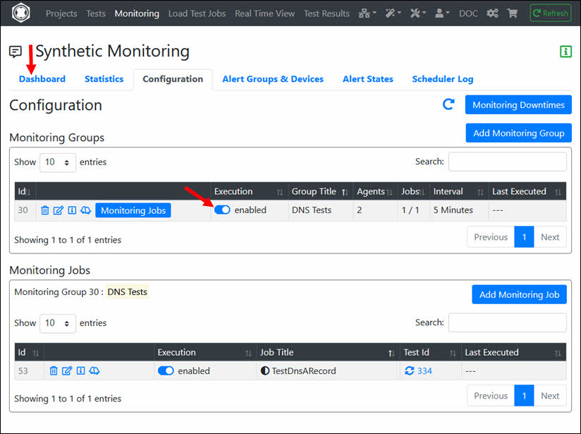 Enable Monitoring Group and Navigate to Dashboard
