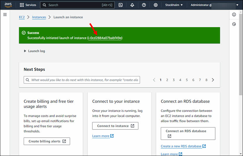 AWS Console: Click on Instance ID